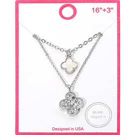 Silver Dipped Double Quatrefoil Pendant Layered Necklace