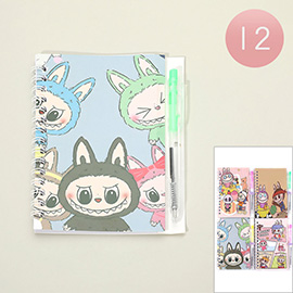 12PCS - Monster Cartoon Bunny Spiral Notebook Pen Sets