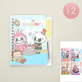 12PCS - Monster Cartoon Character Spiral Notebook Pen Sets