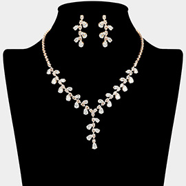 Teardrop CZ Stone Cluster Vine Y Shaped Necklace