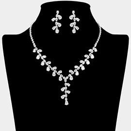 Teardrop CZ Stone Cluster Vine Y Shaped Necklace