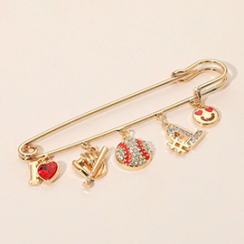 Baseball Theme Charm Safety Pin Brooch