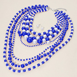 Chunky Pearl Beaded Multi Layered Statement Necklace