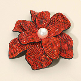 Pearl Accent Bling Studded Flower Pin Brooch / Alligator Snap Hair Clip