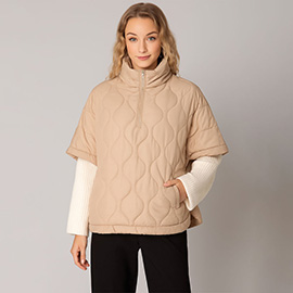 Quilted Short Sleeves Puffer Pullover Poncho