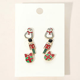 3Pairs - Holiday Penguin Nutcracker Gift Bow Stud Earring Set