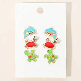 3Pairs - Dolphin Crab Sea Turtle Stud Earring Set