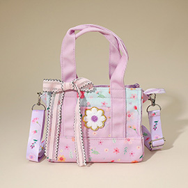 HOT FOCUS - Kids Bow Accent Floral Mini Tote Bag / Crossbody Bag
