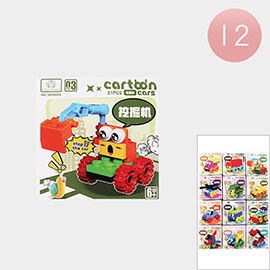 12PCS - Kids Cartoon Cars Building Block Toy Sets