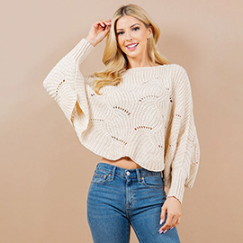 Openwork Loose Knit Batwing Sweater