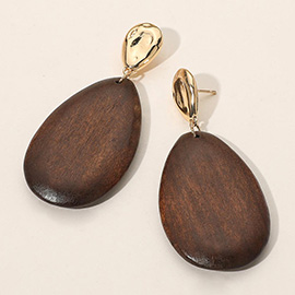 Chunky Wooden Teardrop Dangle Earrings