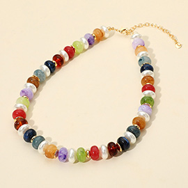 Chunky Marbled Beads Pearl Beaded Statement Necklace