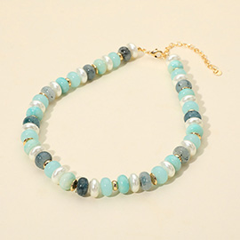 Chunky Marbled Beads Pearl Beaded Statement Necklace