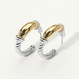 14K Gold Plated Two Tone Twisted Hoop Earrings