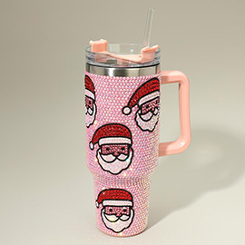 Bling Studded Santa Pattern 40oz Stainless Steel Tumbler with Handle