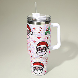 Bling Studded Santa Holiday 40oz Stainless Steel Tumbler with Handle