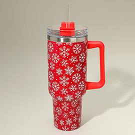 Snowflake Pattern Printed Holiday 40oz Stainless Steel Tumbler with Handle