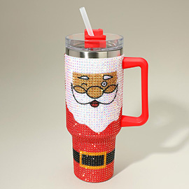 Bling Studded Santa 40oz Stainless Steel Tumbler with Handle