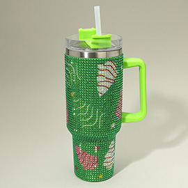 Bling Studded Christmas Tree 40oz Stainless Steel Tumbler with Handle