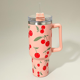 Cherry Pattern Printed 40oz Stainless Steel Tumbler with Handle