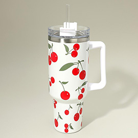 Cherry Pattern Printed 40oz Stainless Steel Tumbler with Handle