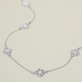 Filigree Diamond Charm Link Station Delicate Chain Long Necklace