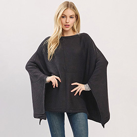 Clean Edge Wide Sleeves Solid Knit Poncho