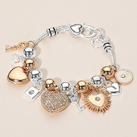 Key Lock Heart Charm Beaded Bracelet