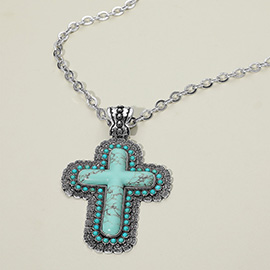 Bold Western Cross Pendant Statement Necklace