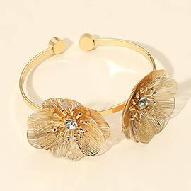 Rhinestone Centers Dual Cut Out Flower Accent Cuff Bracelet