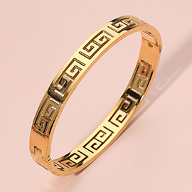 Stainless Steel Greek Key Pattern Cutout Hinged Bangle Bracelet