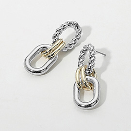 14K Gold Plated Two Tone Link Drop Earrings