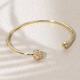 Gold Plated CZ Stone Clover Tip Cuff Bracelet