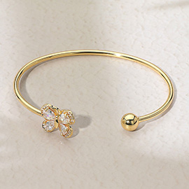 Gold Plated CZ Stone Butterfly Tip Cuff Bracelet