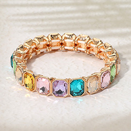 Rectangle Glass Stone Cluster Stretch Evening Bracelet