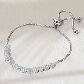 Rhodium Plated CZ Stone Lariat Pull Tie Bracelet