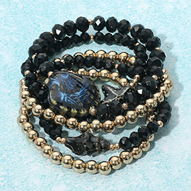 5PCS - Starfish Shell Accent Faceted Beaded Stretch Multi Layered Bracelets