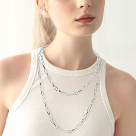 Metal Paperclip Chain Long Necklace