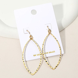 18K Gold Over Brass Textured Open Marquise Dangle Earrings