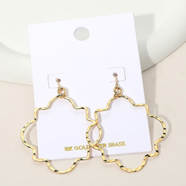 18K Over Brass Geometric Textured Open Clover Dangle Earrings