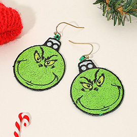 Green Monster Face Christmas Ornament Dangle Earrings