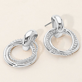 Textured Metal Interlocking Door Knocker Earrings