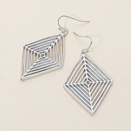 Layered Metal Geometric Wire Diamond Dangle Earrings