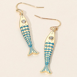 Stone Accent Fish Dangle Earrings