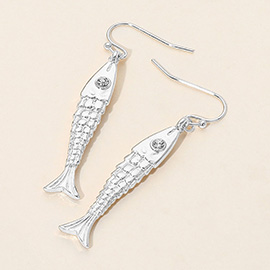 Stone Accent Fish Dangle Earrings