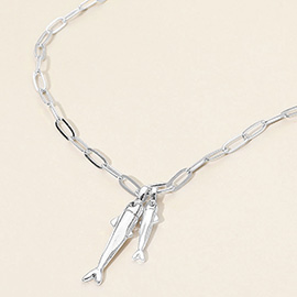 Double Fish Pendant Paperclip Chain Necklace