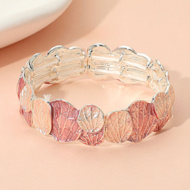 Colored Textured Metal Leaf Motif Stretch Bracelet