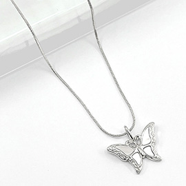 Stainless Steel Mother of Pearl Butterfly Pendant Necklace
