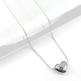 Stainless Steel Puffy Heart Pendant Necklace