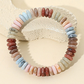 Marbled Flat Disc Beaded Stretch Bracelet